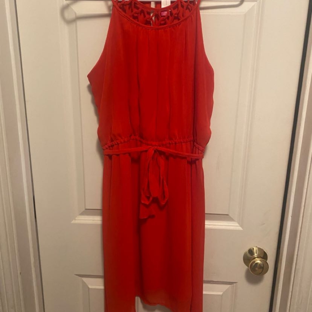 Red Sleeveless Dress with Belt